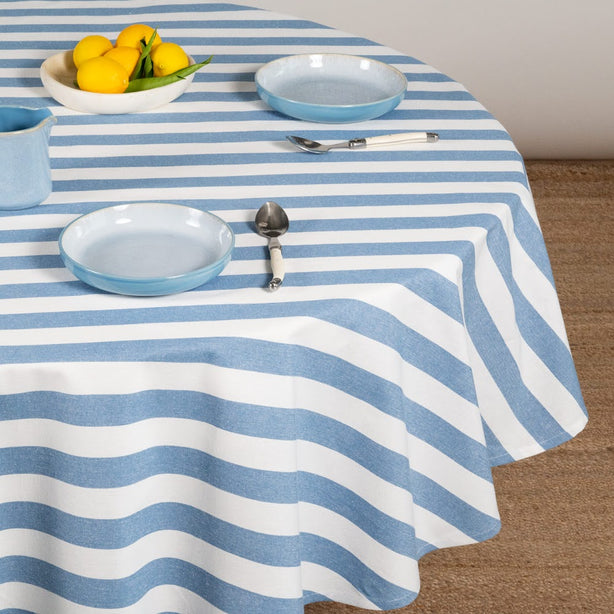 Robinsons Tablecloth 160cm Round Luxury Designer Chambray Stripe Heritage Collection