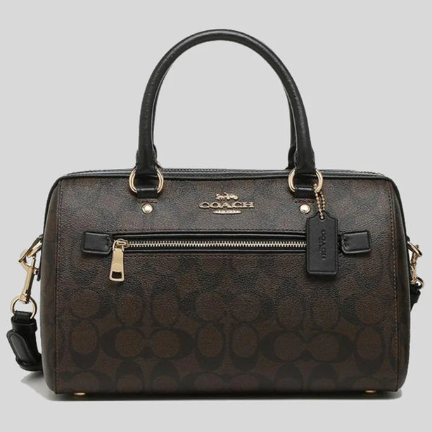 Coach Rowan Satchel In Signature Canvas Brown Black RS-F83607