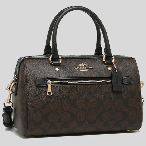 Coach Rowan Satchel In Signature Canvas Brown Black RS-F83607