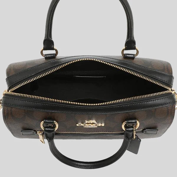 Coach Rowan Satchel In Signature Canvas Brown Black RS-F83607