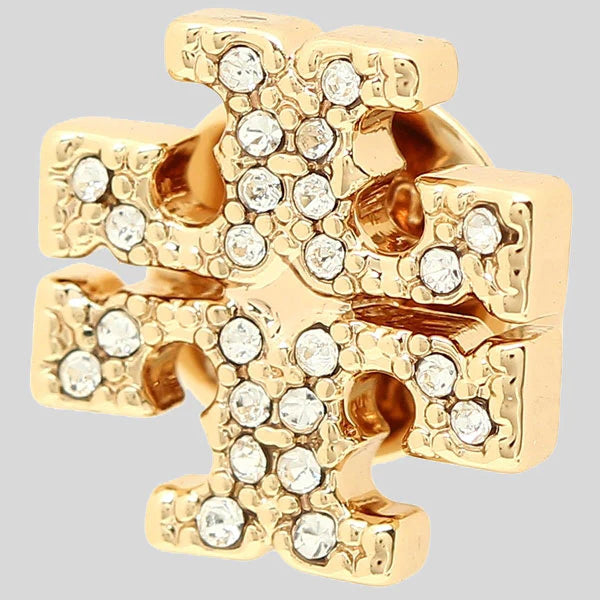 TORY BURCH Crystal T Logo Stud Earring Tory Gold RS-53423