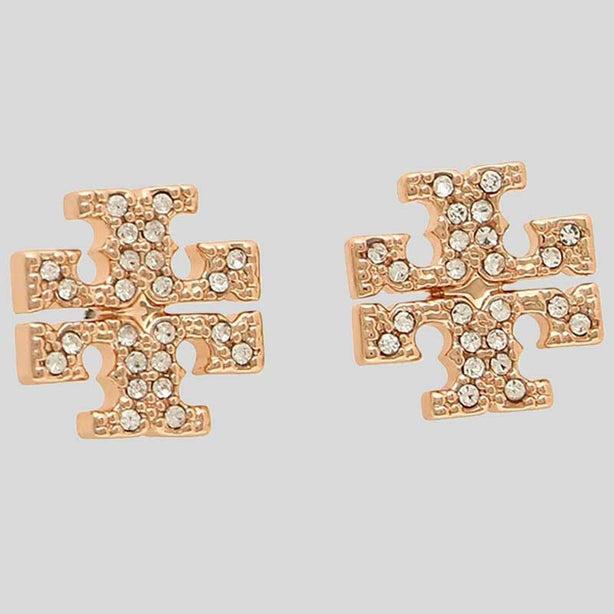 TORY BURCH Crystal T Logo Stud Earring Rose Gold RS-53423