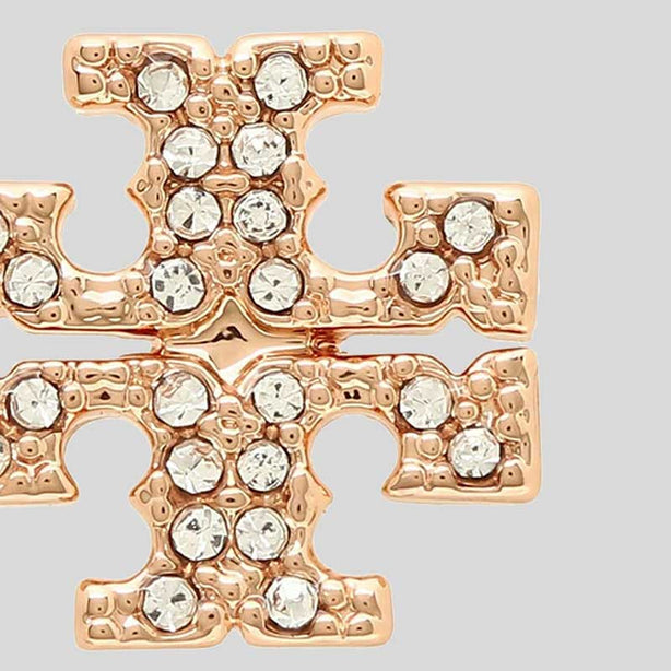 TORY BURCH Crystal T Logo Stud Earring Rose Gold RS-53423