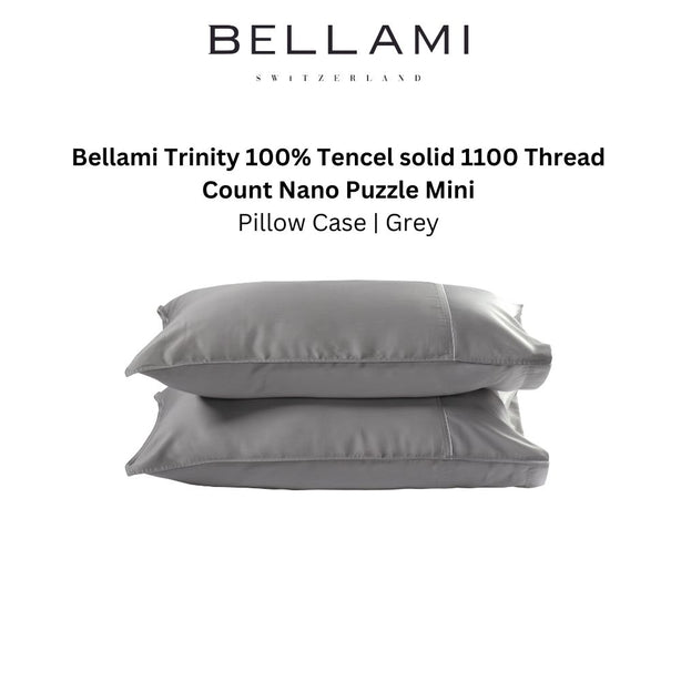 Bellami Trinity 100%  Tencel solid 1100 Thread Count Nano Puzzle Mini Bed Sheet Set + 1 Pillow Case - Grey