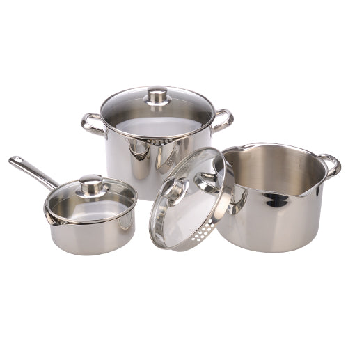 La gourmet Cook & Pour 3pc Senior Stainless Steel Set (16cm Saucepan, 20cm Casserole, 24cm Casserole)