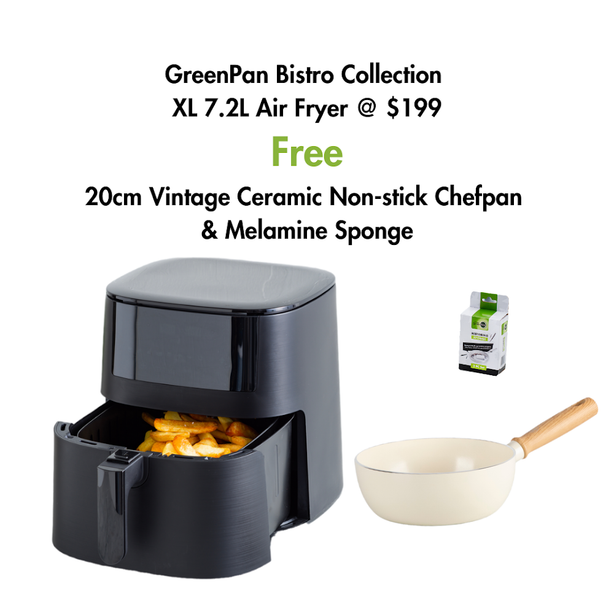 GreenPan Bistro Collection XL Airfryer + FREE 20cm Vintage Ceramic Non-stick Chefpan & Cleaning Sponge