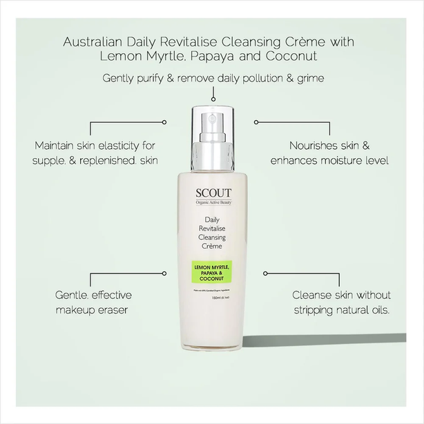 SCOUT Organic Active Beauty Daily Revitalize Face Cleansing Creme With Lemon Myrtle, Papaya And Coconut