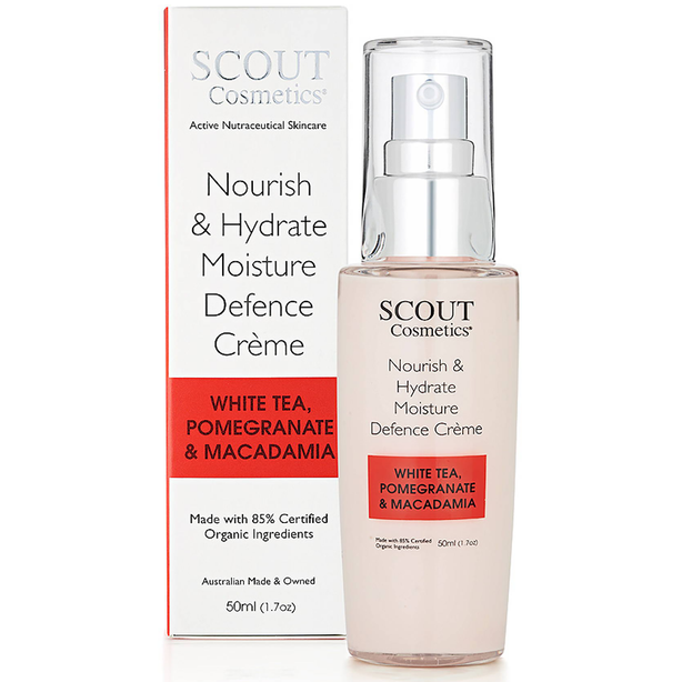 SCOUT Organic Active Beauty Nourish & Hydrate Moisture Defense Moisturizer Creme With White Tea, Pomegranate And Macadamia