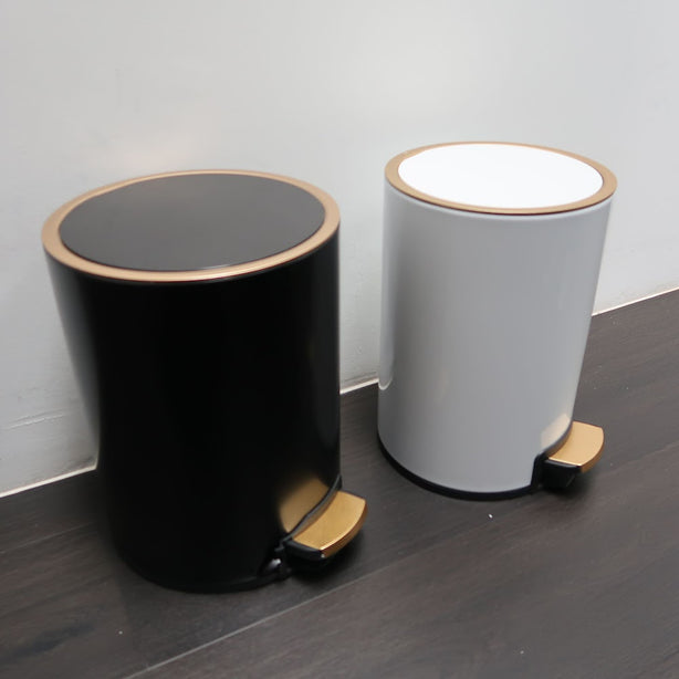 Gold rim stainless steel waste bin