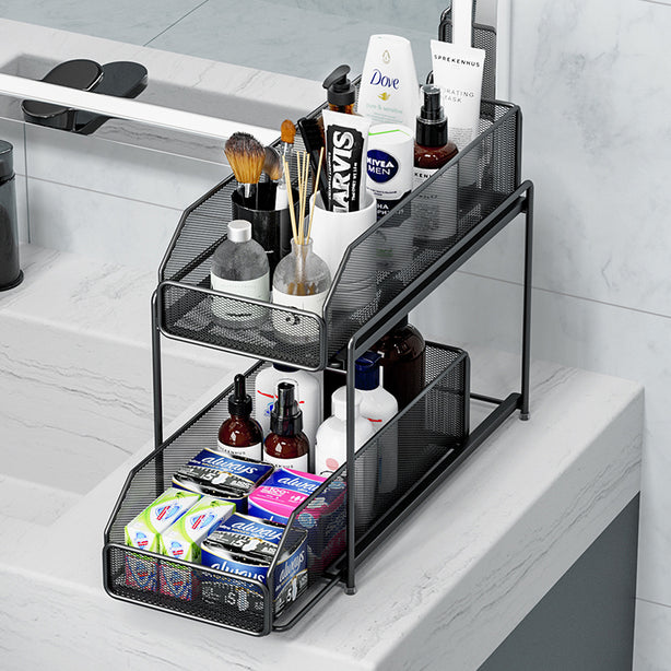 Mesh sliding under sink cabinet rack