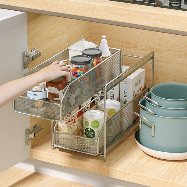 Mesh sliding under sink cabinet rack