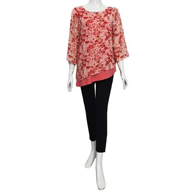 Joan Allen Floral Chiffon Asymmetric Blouse in Sobert