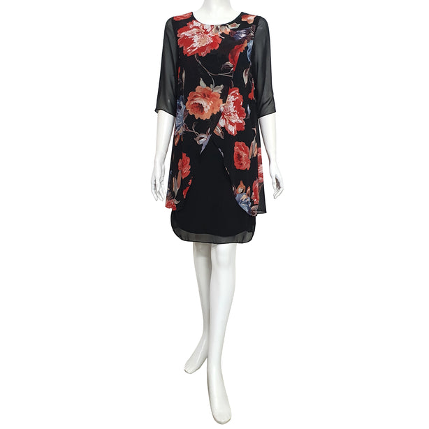 Joan Allen Floral Chiffon Dress in Ebony