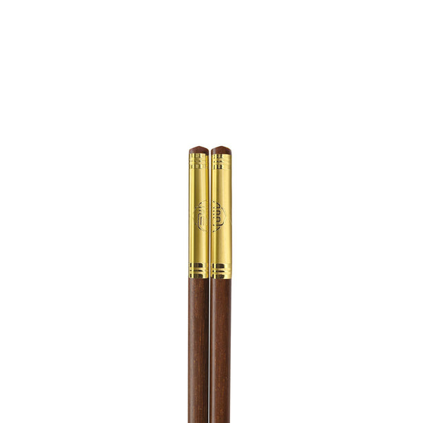 Charles Millen Signature Collection Luxury Brown Wood Chopsticks, Twin Pack, Gold