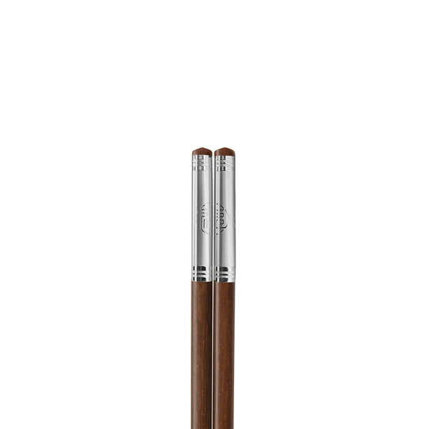 Charles Millen Signature Collection Luxury Brown Wood Chopsticks, Twin Pack, Silver