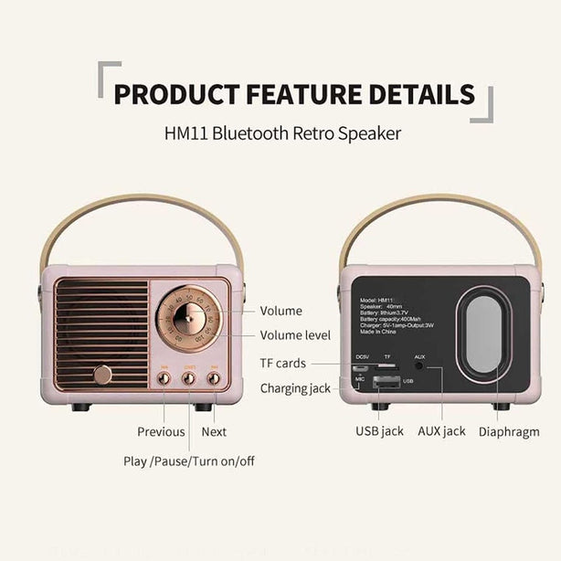 StitchesandTweed Stereo Portable Vintage Speaker, HiFi Grade Sound Speaker - Pink