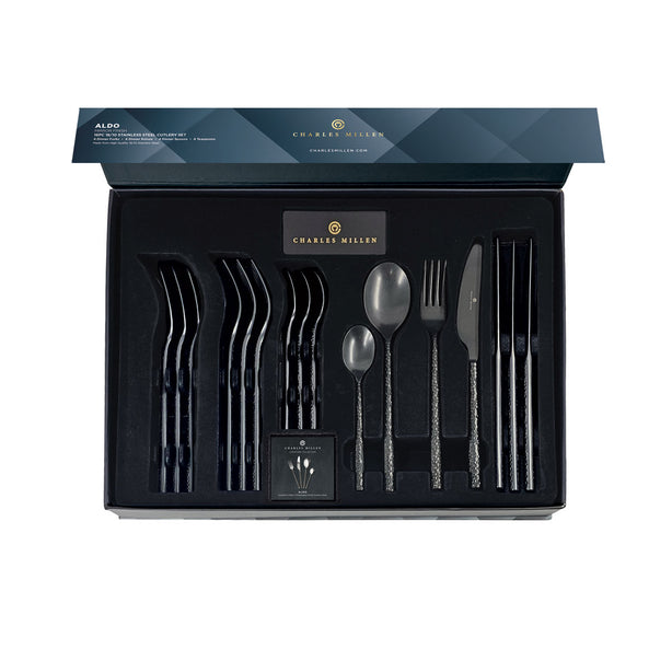 Charles Millen Signature Collection Aldo Cutlery Set, Antique Black Matt Finished