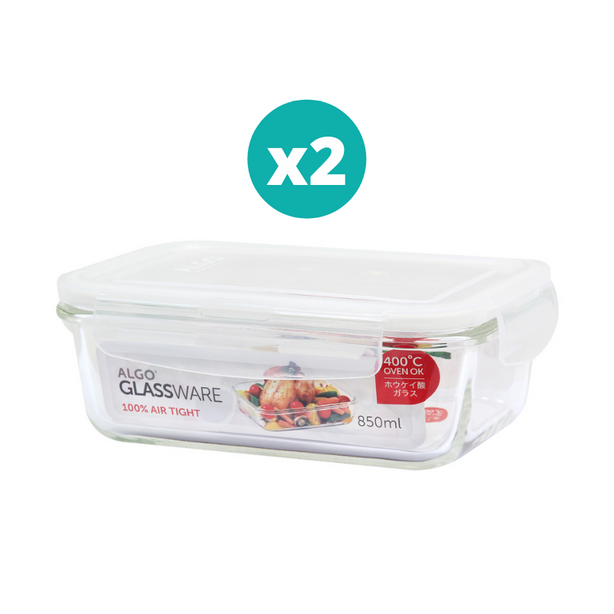 Algo Glass Food Container 850ml Rectangular 2P Set