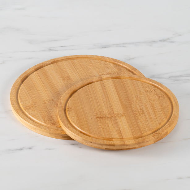 Robinsons Twin Pack Bamboo Round Chopping Board / Serving Tray - Special Buy