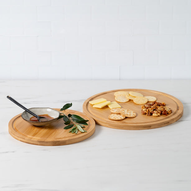 Robinsons Twin Pack Bamboo Round Chopping Board / Serving Tray - Special Buy