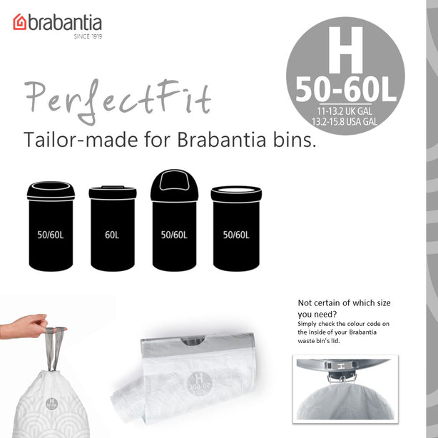 Brabantia PerfectFit Roll Pack Bin Liner Bags, H, 50 L x 10 Bags, Roll Pack